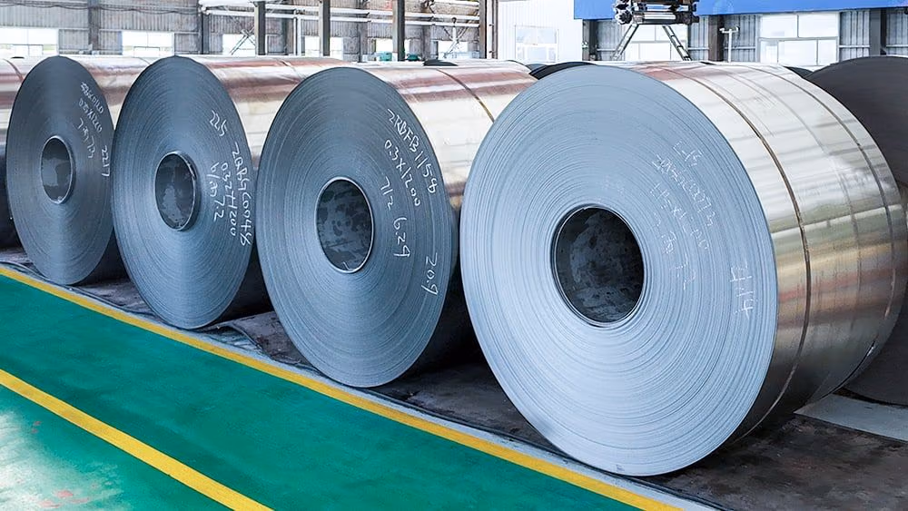 Steel coil viewed from the side