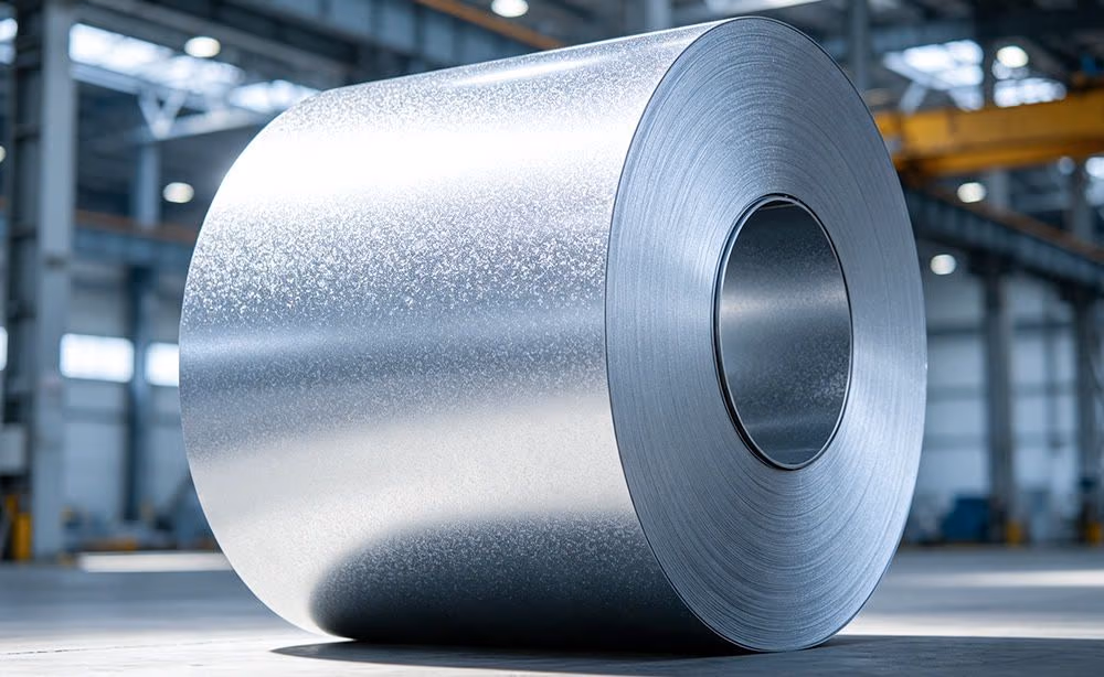 Galvalume steel coil showing its reflective alloy-coated surface